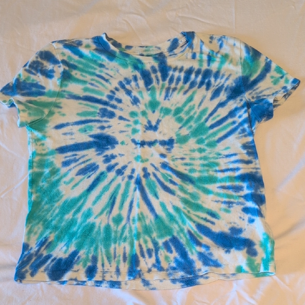 GAP Women's Blue and Green Tie-Dye Tee Shirt